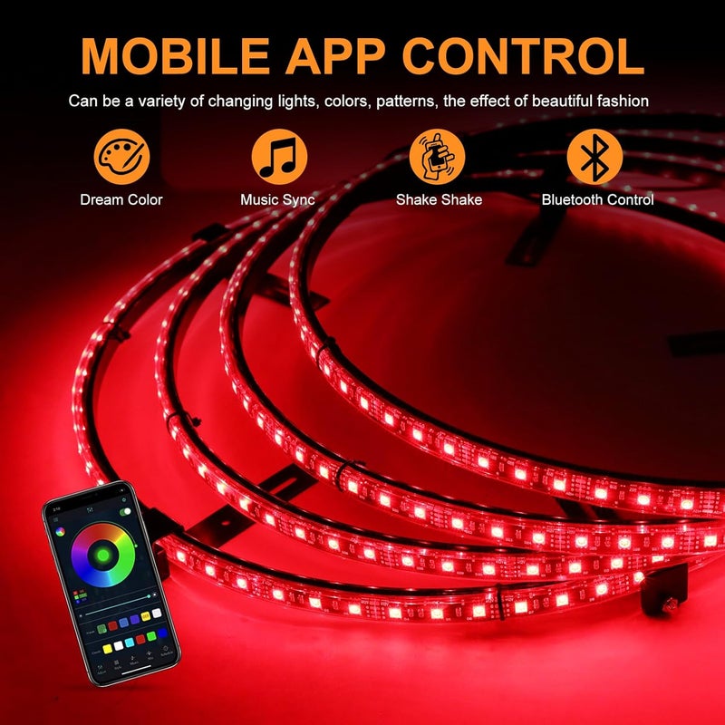 DREAMIZER Wheel Lights,4PCS 15.5" Dream Color Chasing Dancing Flow Brightest Led Rim Wheel Ring Lights W/Turn Signal and Braking Function Controlled by Remote and App Bluetooth for Truck/Car/ATV/UTV - Image 3